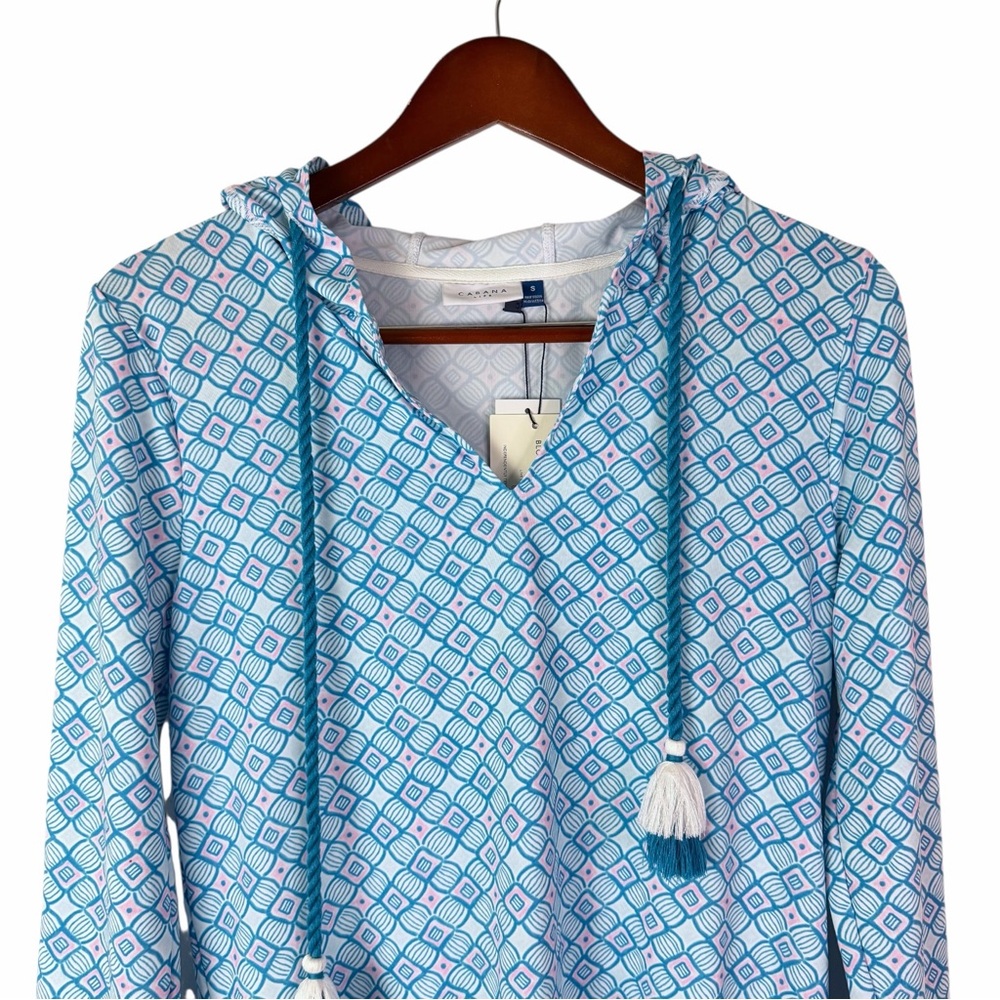 NWT Cabana Life Blue Pink White Preppy Geo Hooded Cover-Up Dress Cover Up Small - Picture 2 of 6